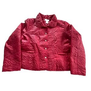 JG Hook XL Red Raspberry Rain Jacket Quilted Floral Snap Front W/ Zip Pockets